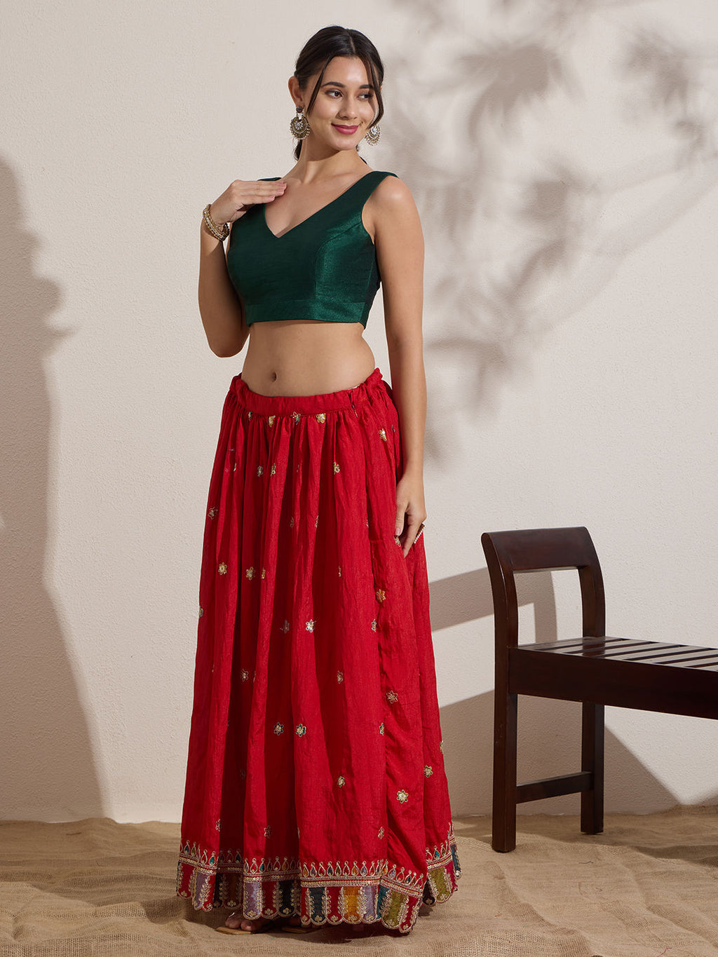 The Blouse Originals Metallic Green Silk Brocade V-Neck Readymade Saree Blouse