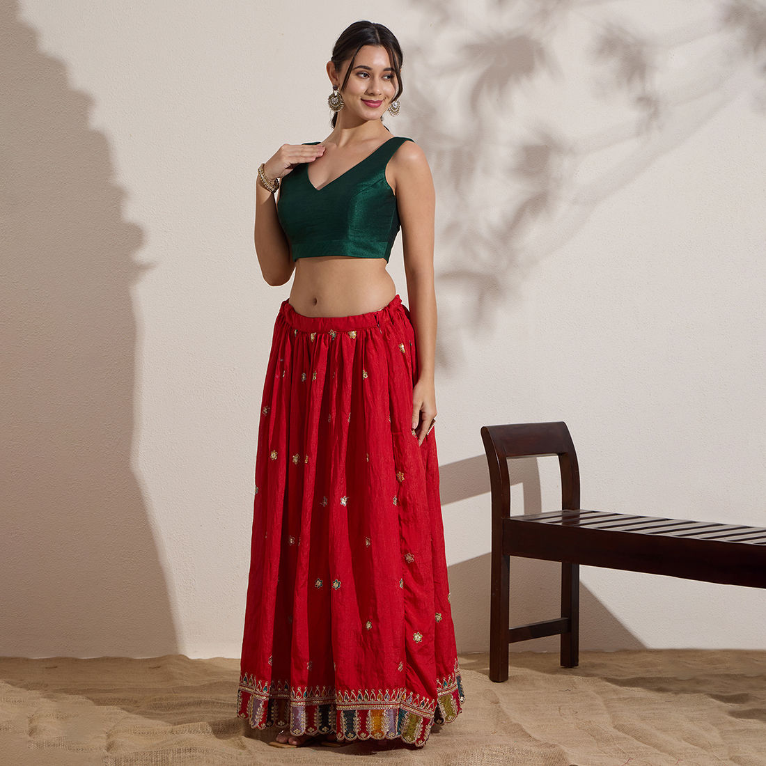 The Blouse Originals Metallic Green Silk Brocade V-Neck Readymade Saree Blouse