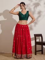 The Blouse Originals Metallic Green Silk Brocade V-Neck Readymade Saree Blouse
