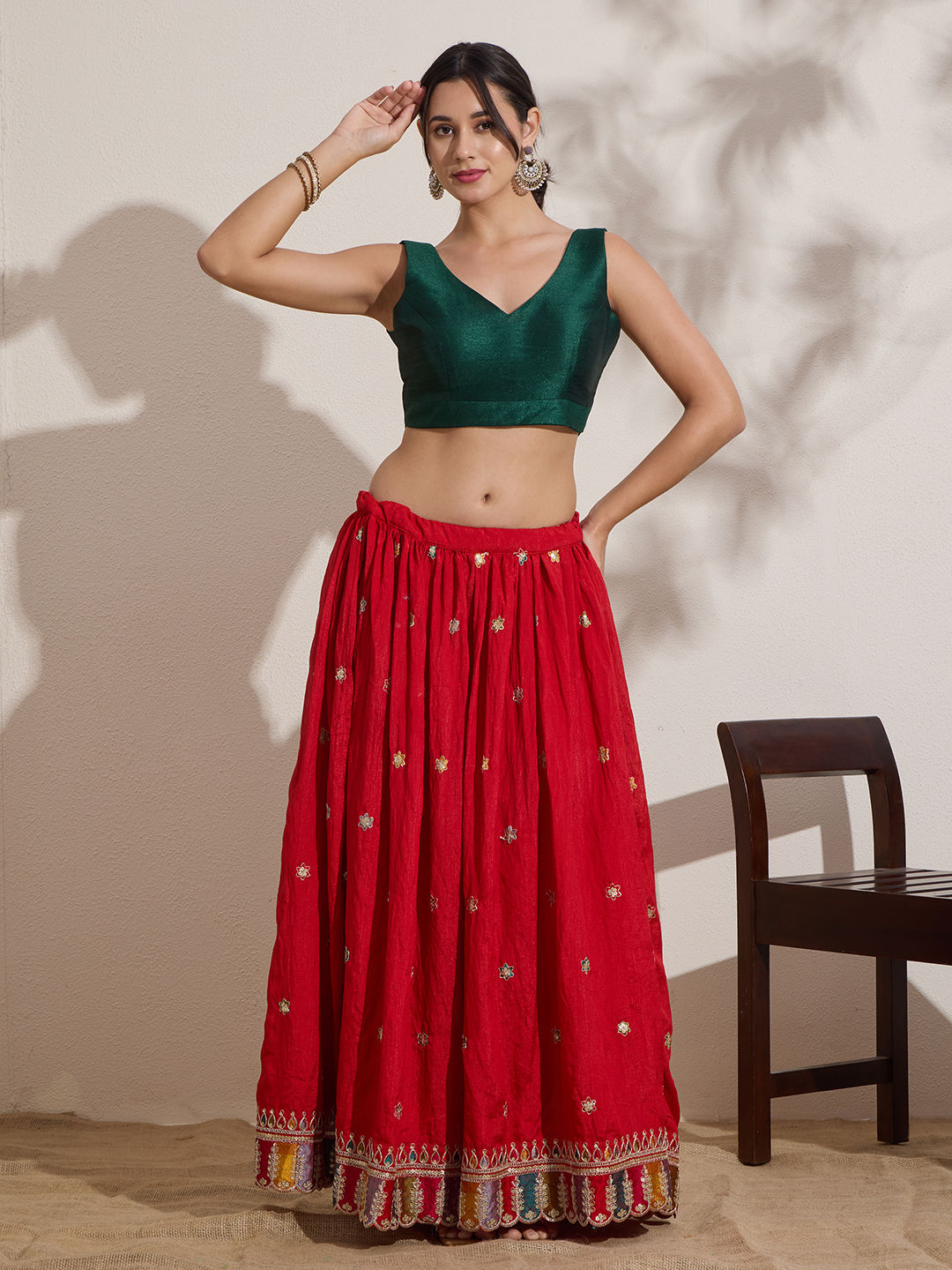 The Blouse Originals Metallic Green Silk Brocade V-Neck Readymade Saree Blouse