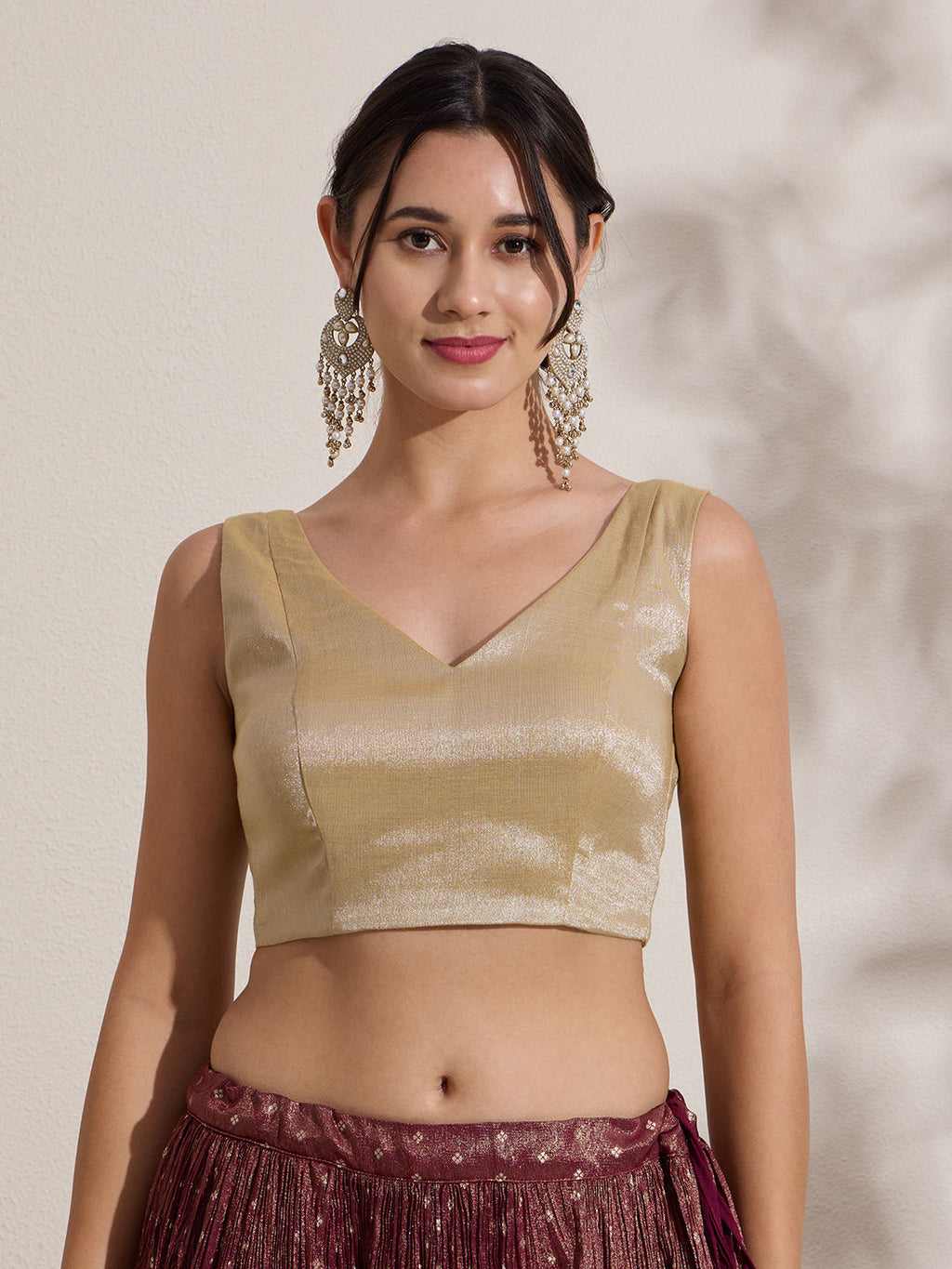 The Blouse Originals Metallic Gold Silk Brocade V-Neck Readymade Saree Blouse