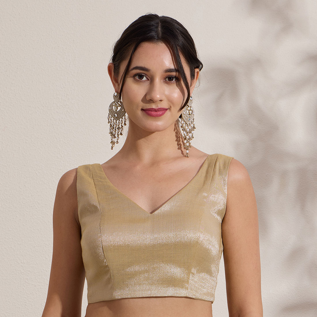 The Blouse Originals Metallic Gold Silk Brocade V-Neck Readymade Saree Blouse