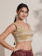 The Blouse Originals Metallic Gold Silk Brocade V-Neck Readymade Saree Blouse