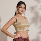 The Blouse Originals Metallic Gold Silk Brocade V-Neck Readymade Saree Blouse