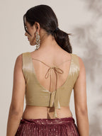 The Blouse Originals Metallic Gold Silk Brocade V-Neck Readymade Saree Blouse