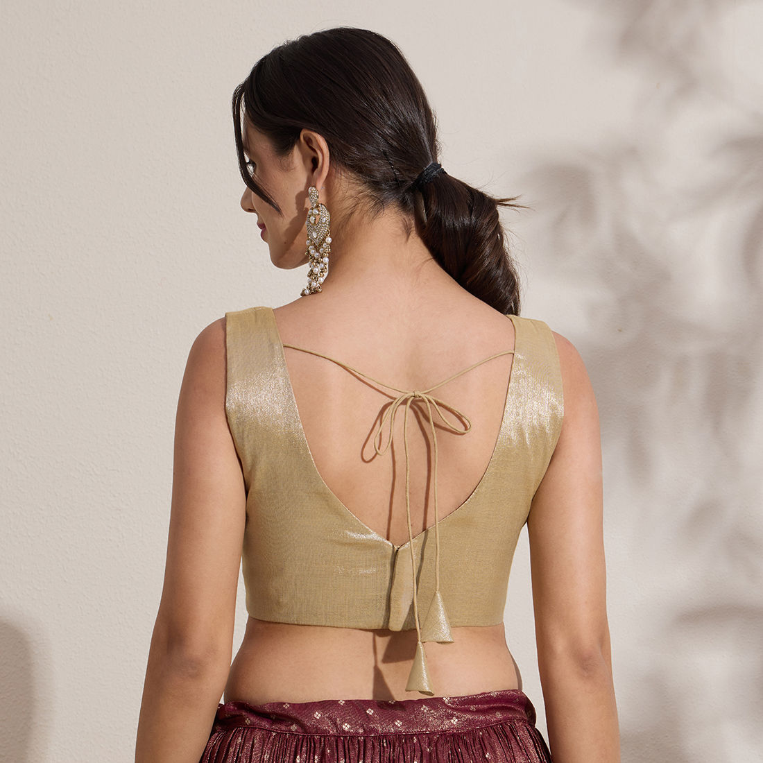 The Blouse Originals Metallic Gold Silk Brocade V-Neck Readymade Saree Blouse