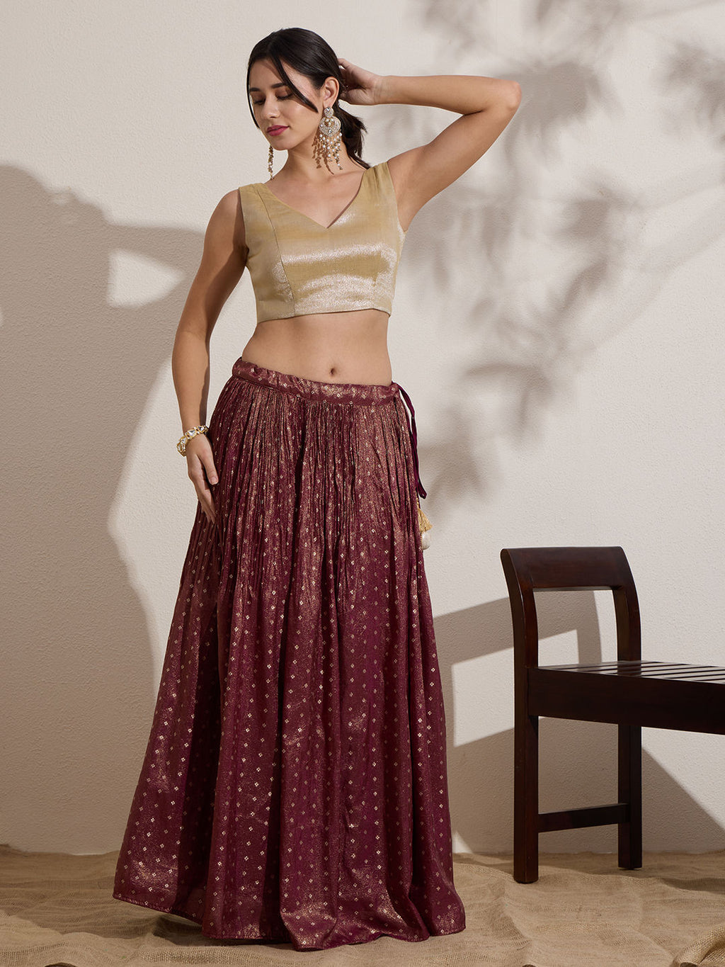 The Blouse Originals Metallic Gold Silk Brocade V-Neck Readymade Saree Blouse