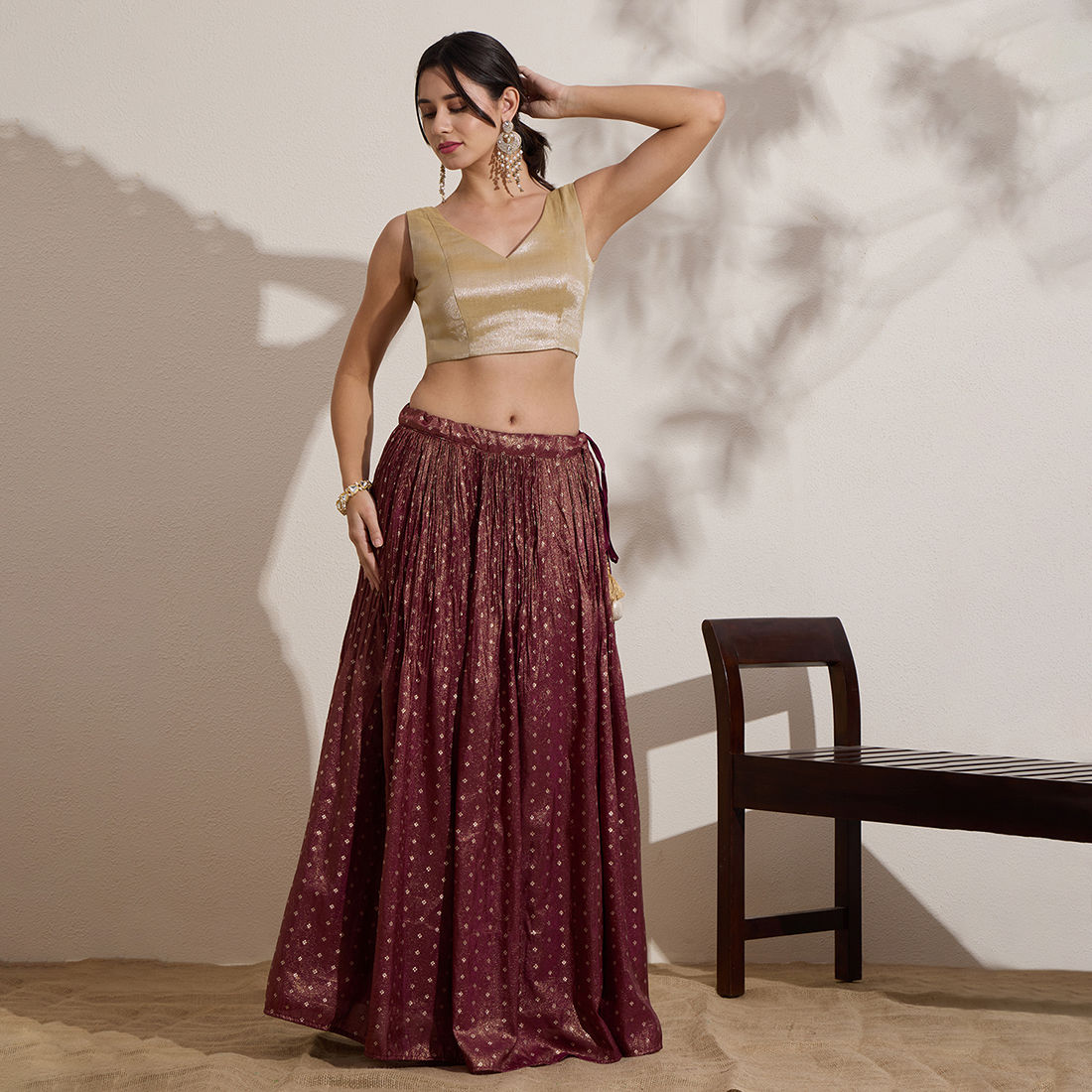 The Blouse Originals Metallic Gold Silk Brocade V-Neck Readymade Saree Blouse
