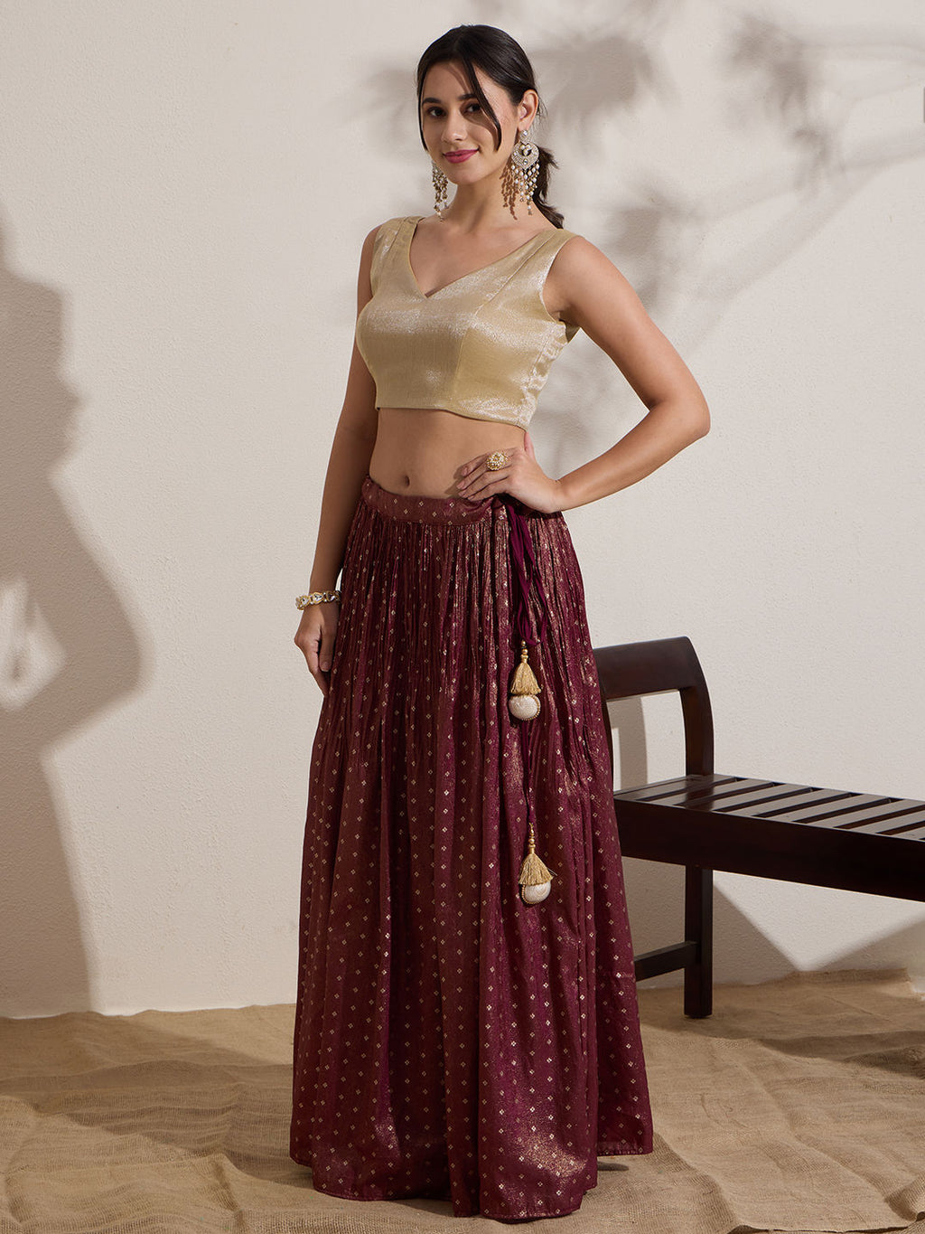 The Blouse Originals Metallic Gold Silk Brocade V-Neck Readymade Saree Blouse
