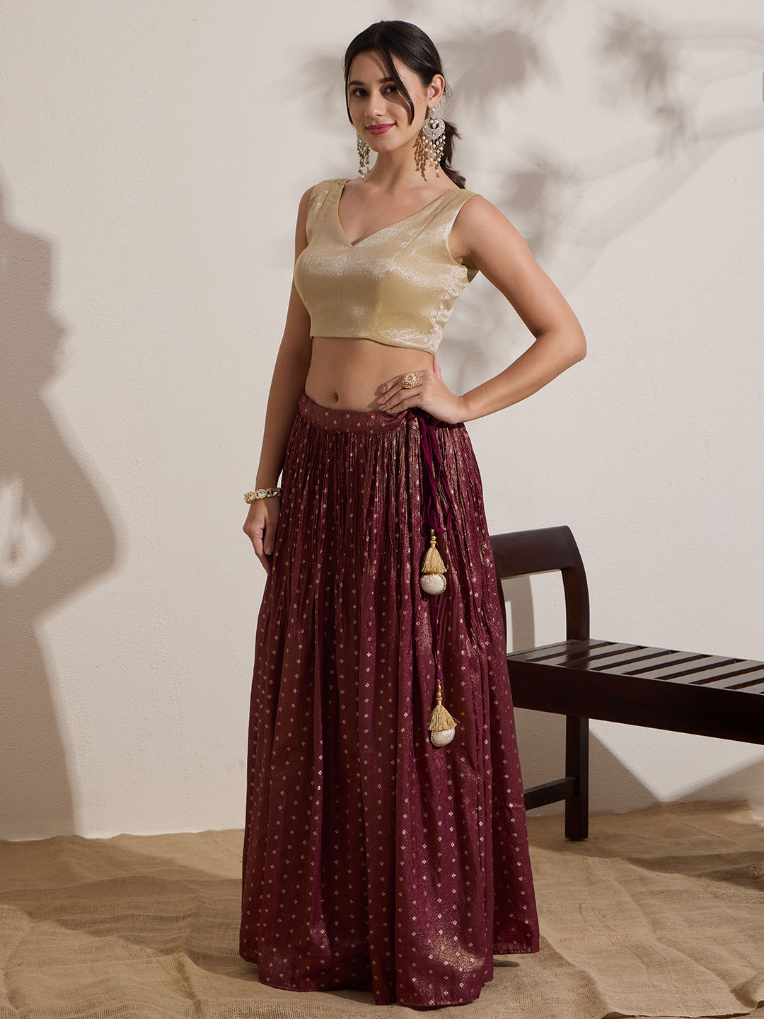 The Blouse Originals Metallic Gold Silk Brocade V-Neck Readymade Saree Blouse