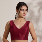 The Blouse Originals Metallic Red Silk Brocade V-Neck Readymade Saree Blouse