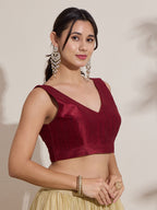 The Blouse Originals Metallic Red Silk Brocade V-Neck Readymade Saree Blouse