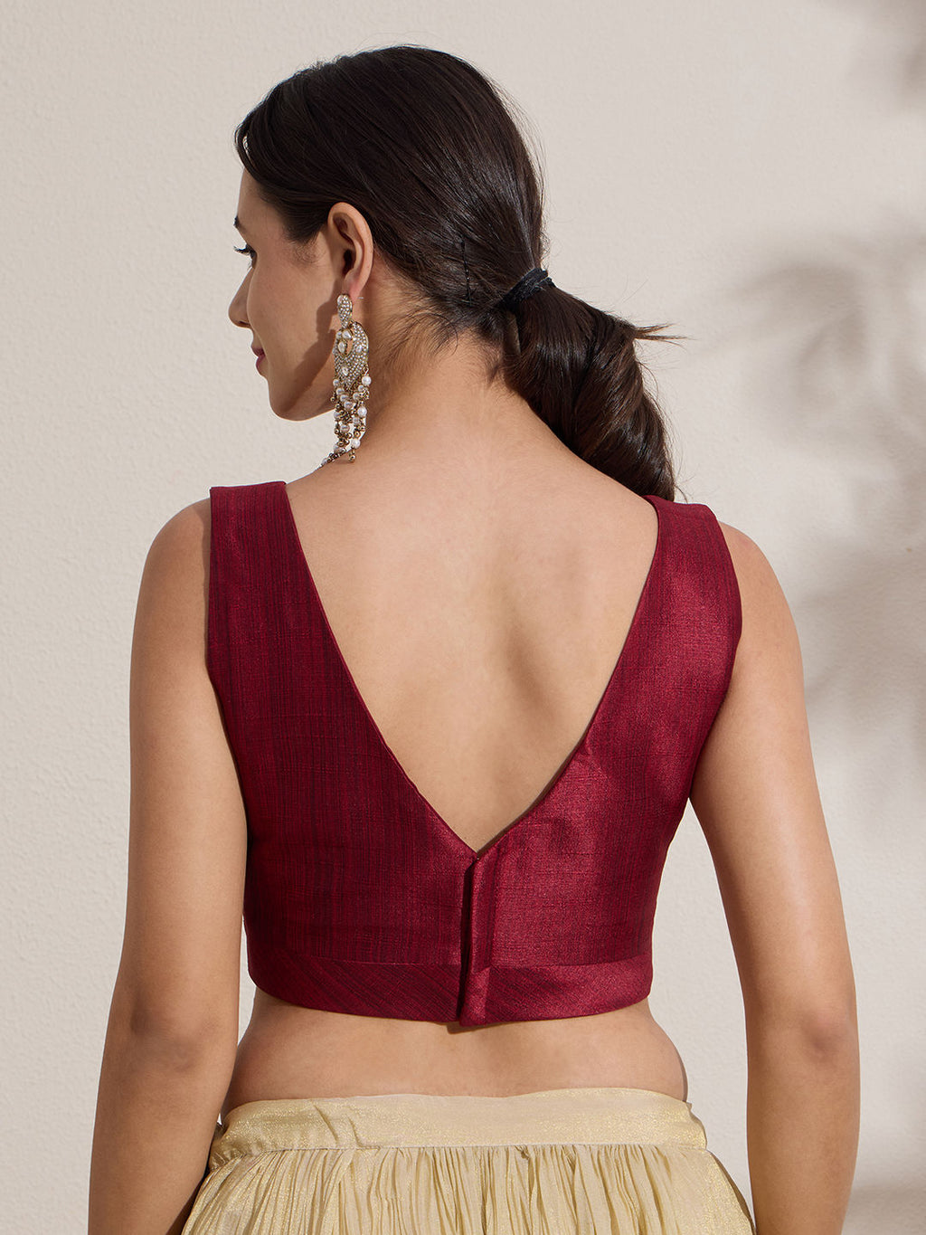 The Blouse Originals Metallic Red Silk Brocade V-Neck Readymade Saree Blouse