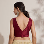 The Blouse Originals Metallic Red Silk Brocade V-Neck Readymade Saree Blouse