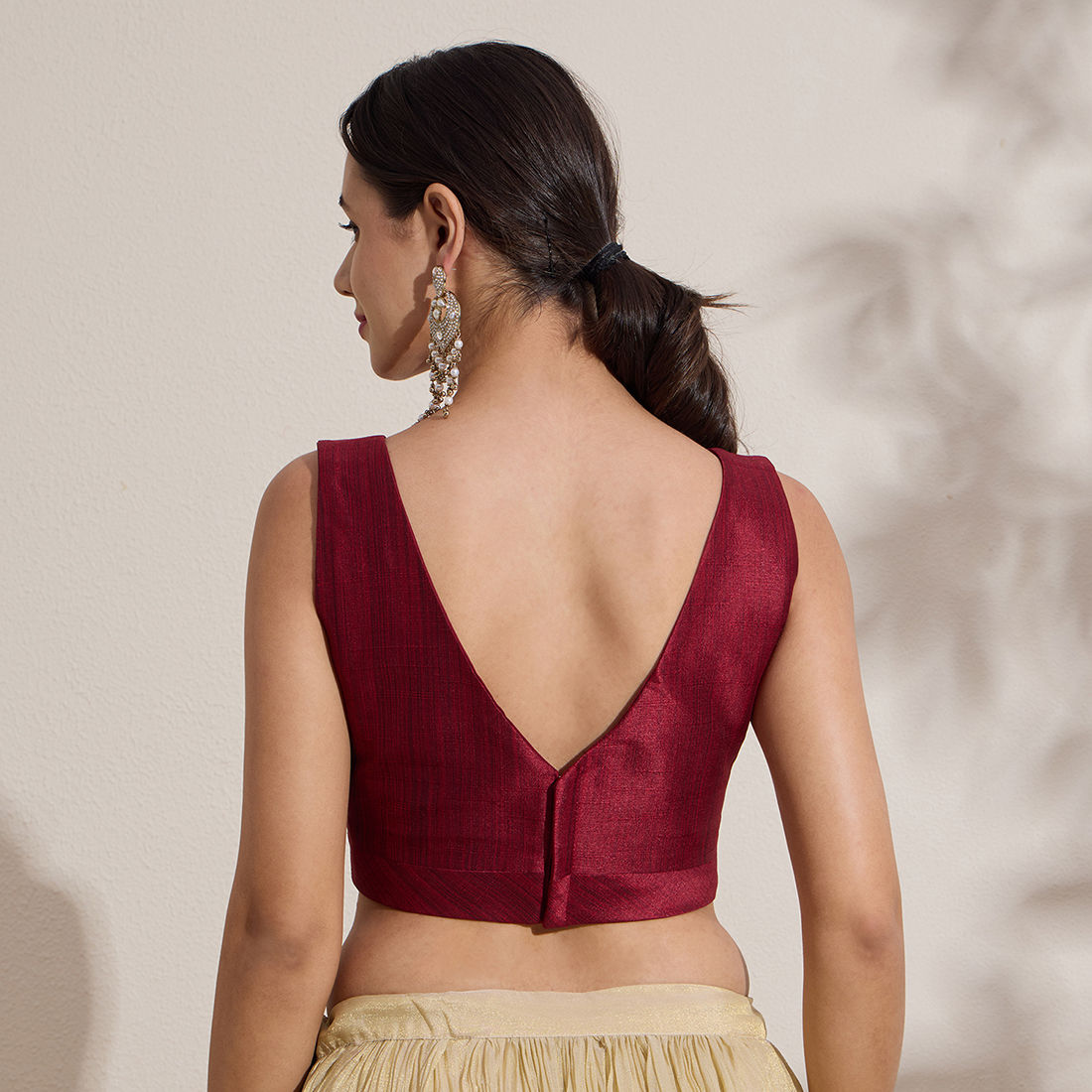 The Blouse Originals Metallic Red Silk Brocade V-Neck Readymade Saree Blouse