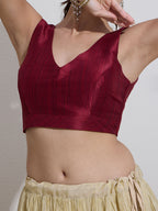 The Blouse Originals Metallic Red Silk Brocade V-Neck Readymade Saree Blouse