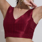 The Blouse Originals Metallic Red Silk Brocade V-Neck Readymade Saree Blouse