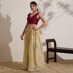 The Blouse Originals Metallic Red Silk Brocade V-Neck Readymade Saree Blouse
