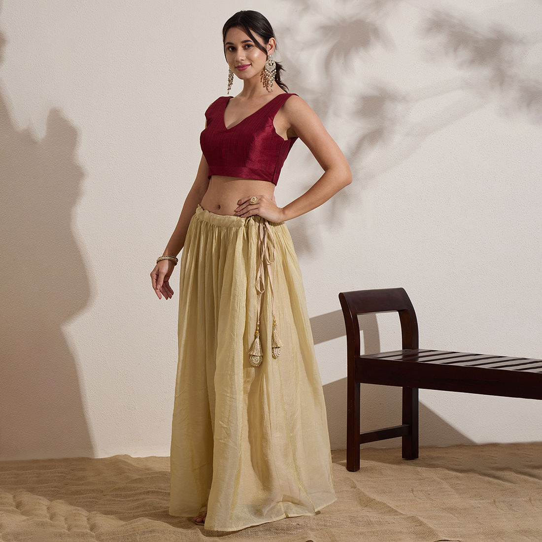 The Blouse Originals Metallic Red Silk Brocade V-Neck Readymade Saree Blouse