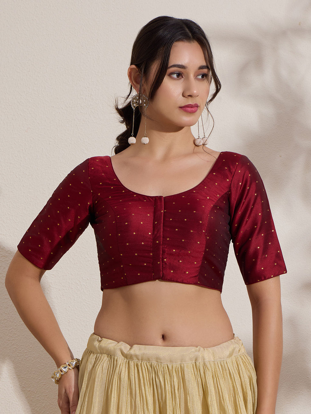 The Blouse Originals Maroon Butti Silk Embellished Zari Readymade Saree Blouse