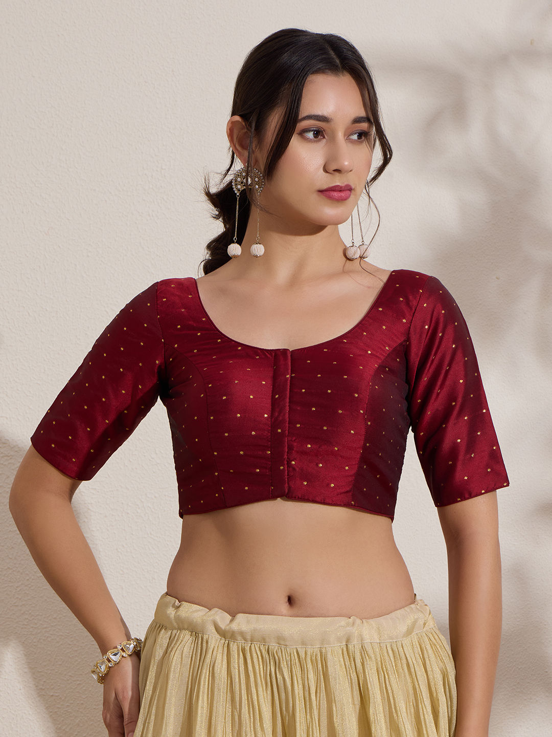 The Blouse Originals Maroon Butti Silk Embellished Zari Readymade Saree Blouse
