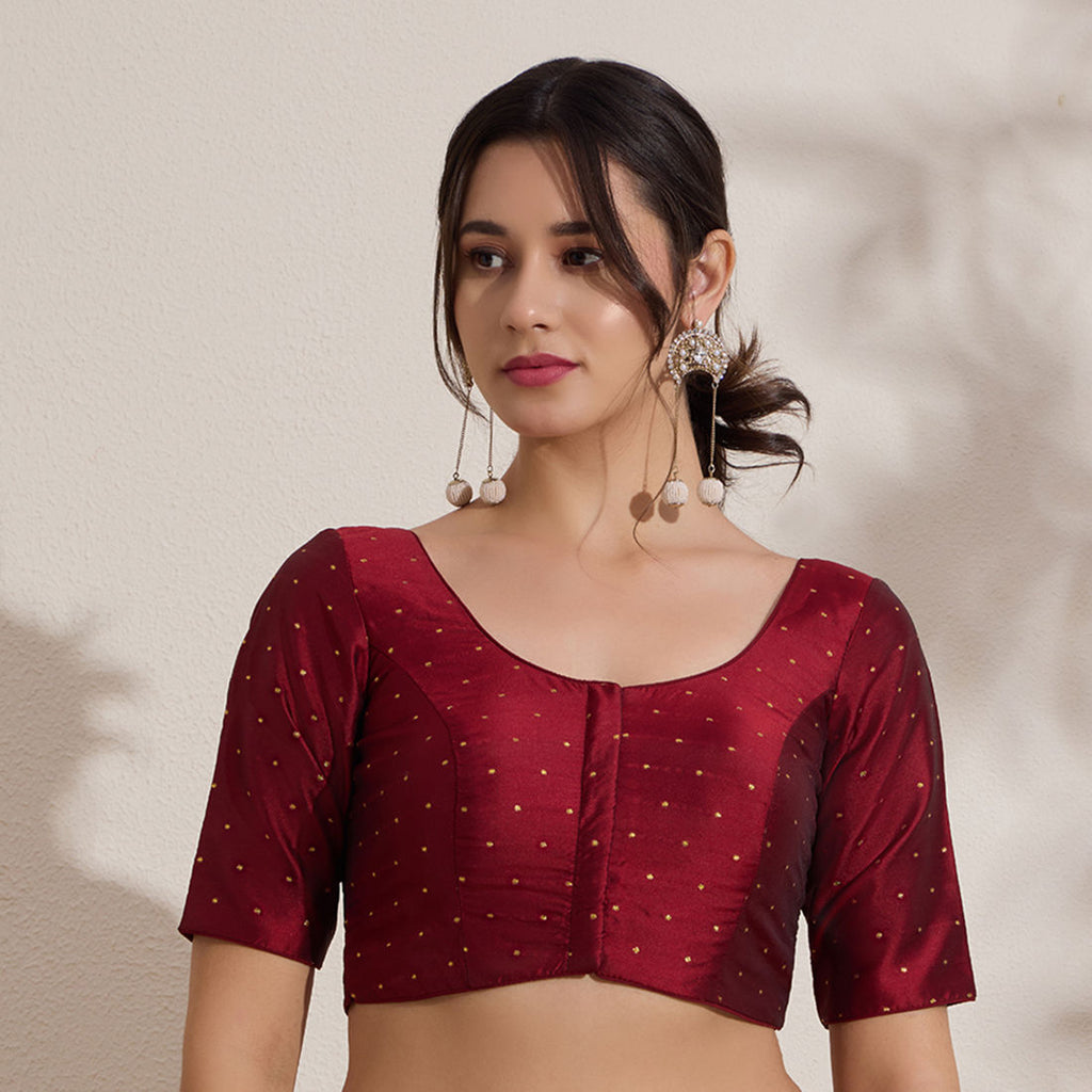 The Blouse Originals Maroon Butti Silk Embellished Zari Readymade Saree Blouse