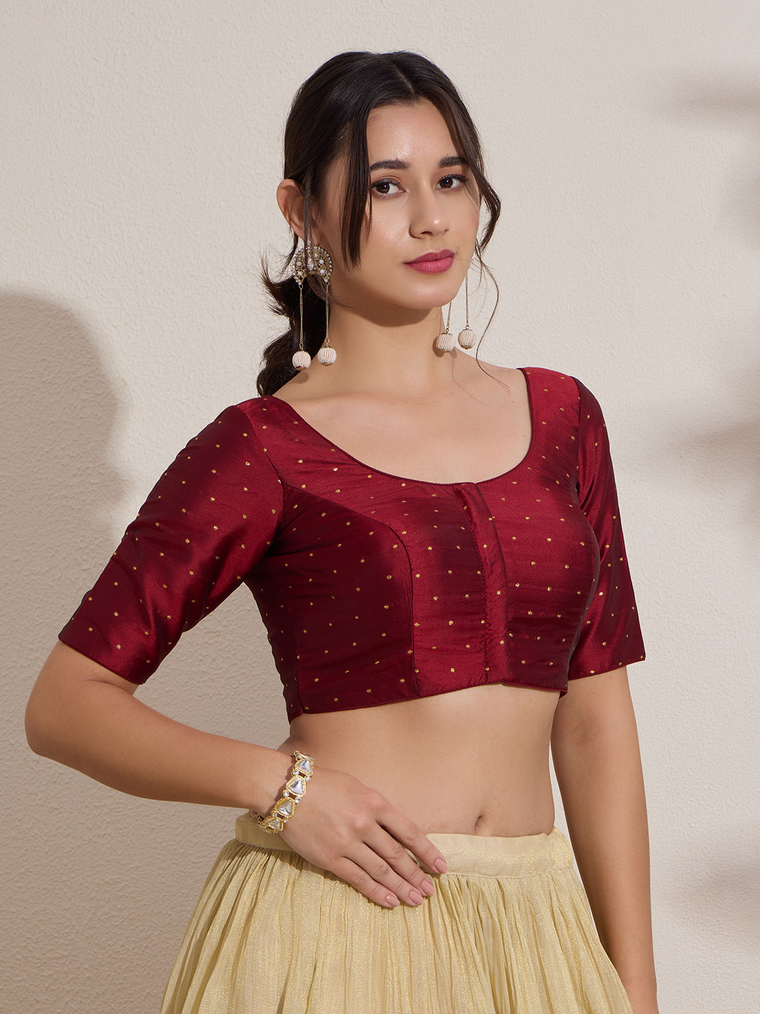 The Blouse Originals Maroon Butti Silk Embellished Zari Readymade Saree Blouse
