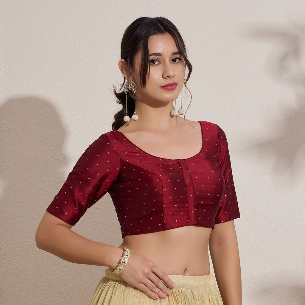 The Blouse Originals Maroon Butti Silk Embellished Zari Readymade Saree Blouse