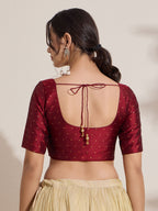 The Blouse Originals Maroon Butti Silk Embellished Zari Readymade Saree Blouse