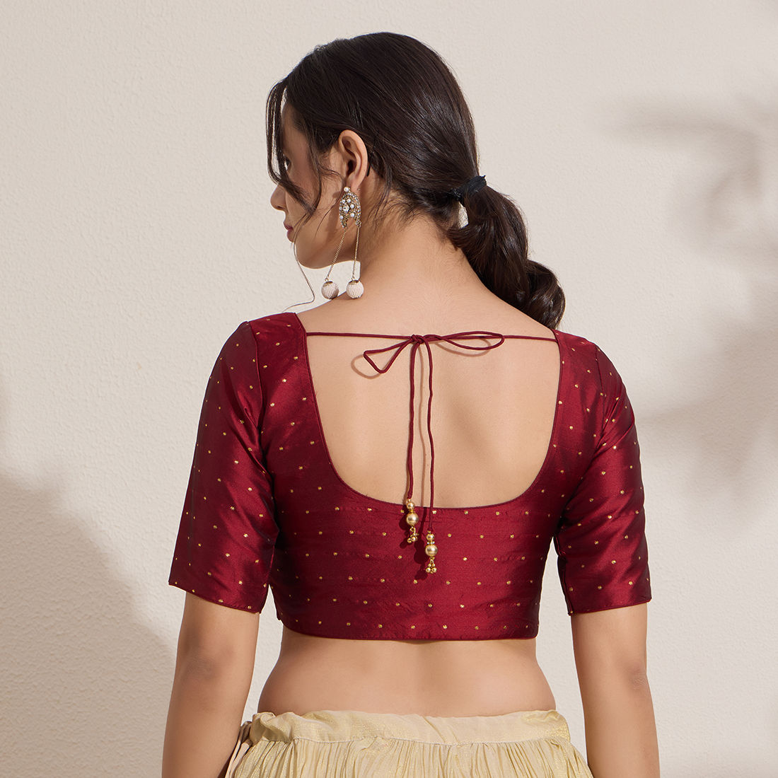 The Blouse Originals Maroon Butti Silk Embellished Zari Readymade Saree Blouse