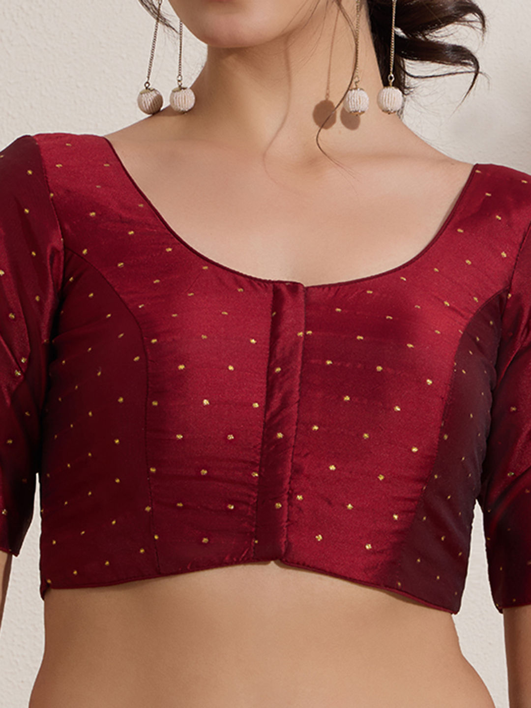 The Blouse Originals Maroon Butti Silk Embellished Zari Readymade Saree Blouse