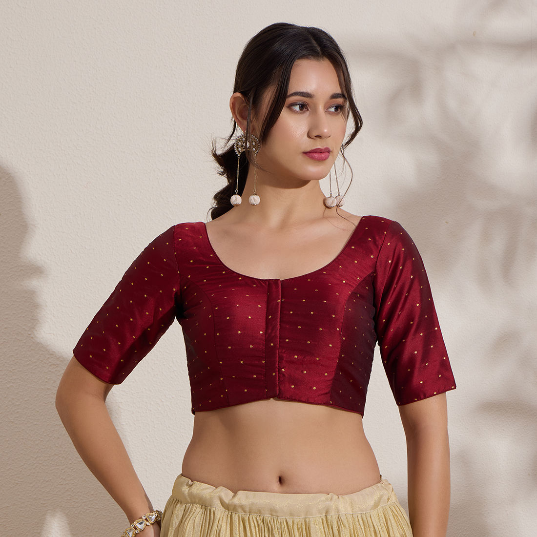 The Blouse Originals Maroon Butti Silk Embellished Zari Readymade Saree Blouse