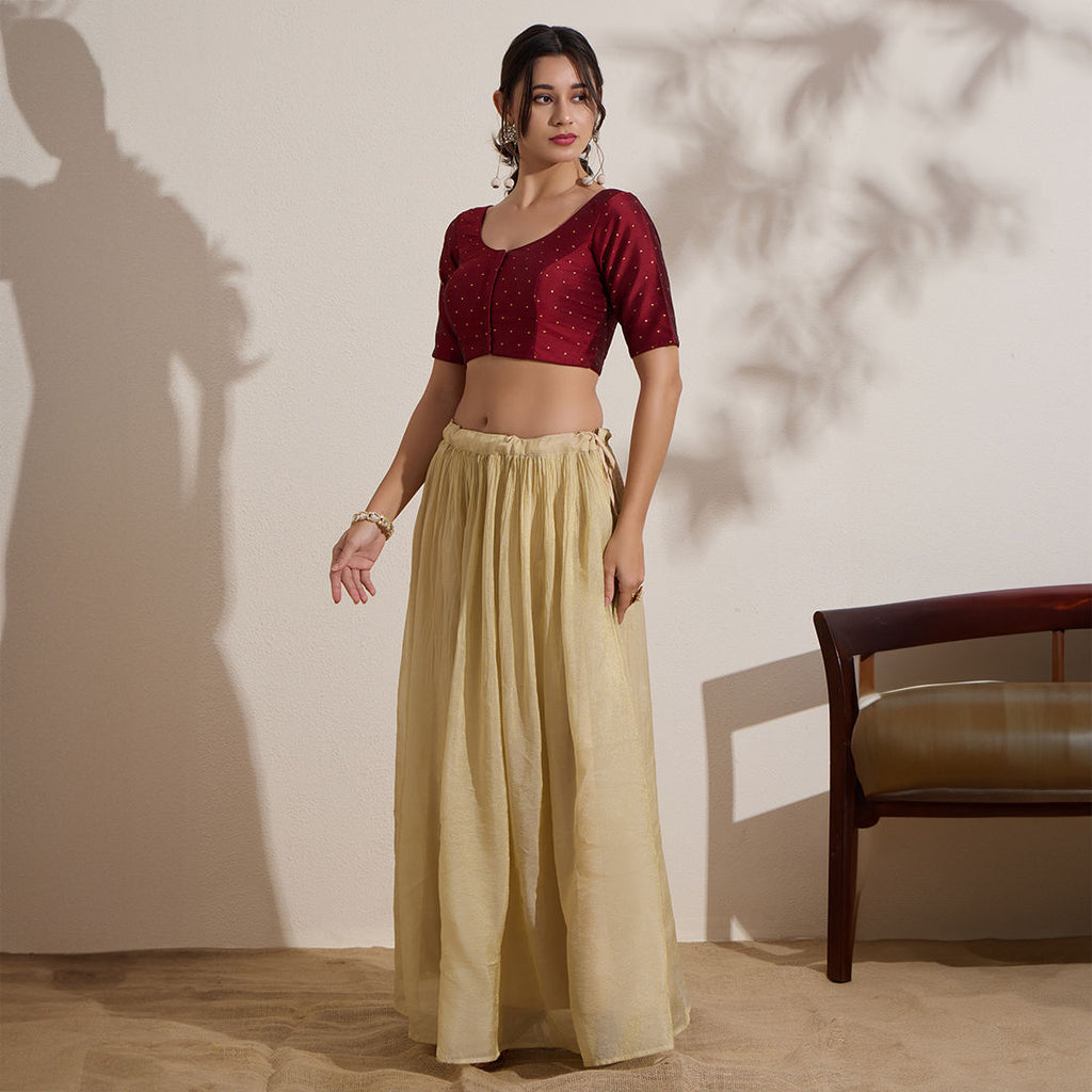 The Blouse Originals Maroon Butti Silk Embellished Zari Readymade Saree Blouse