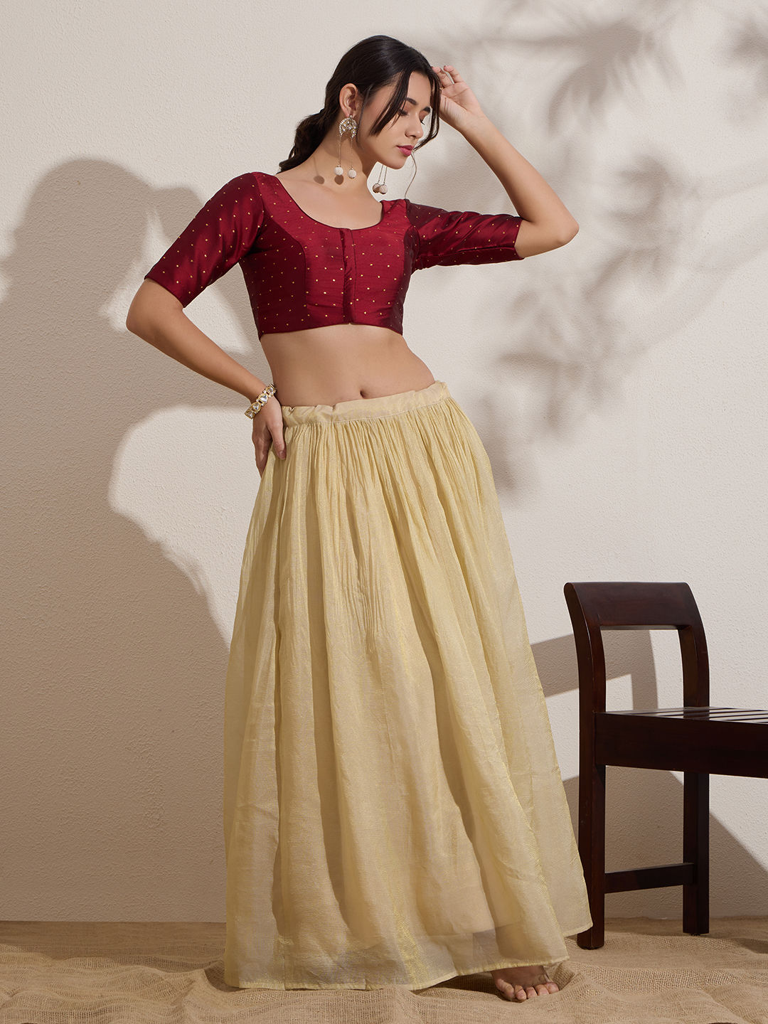 The Blouse Originals Maroon Butti Silk Embellished Zari Readymade Saree Blouse