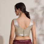 The Blouse Originals Metallic Silver Silk Brocade V-Neck Readymade Saree Blouse