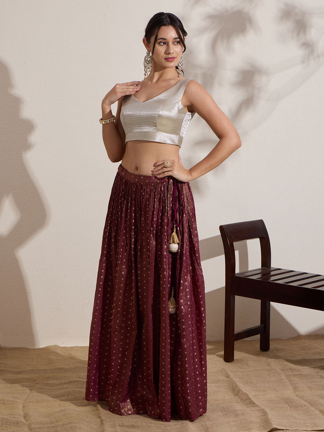 The Blouse Originals Metallic Silver Silk Brocade V-Neck Readymade Saree Blouse