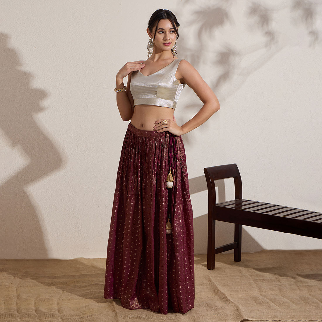 The Blouse Originals Metallic Silver Silk Brocade V-Neck Readymade Saree Blouse