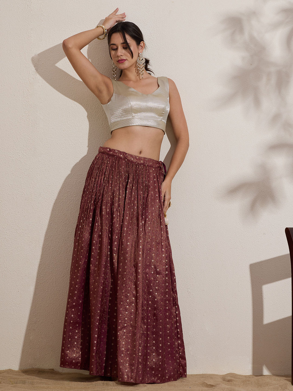 The Blouse Originals Metallic Silver Silk Brocade V-Neck Readymade Saree Blouse