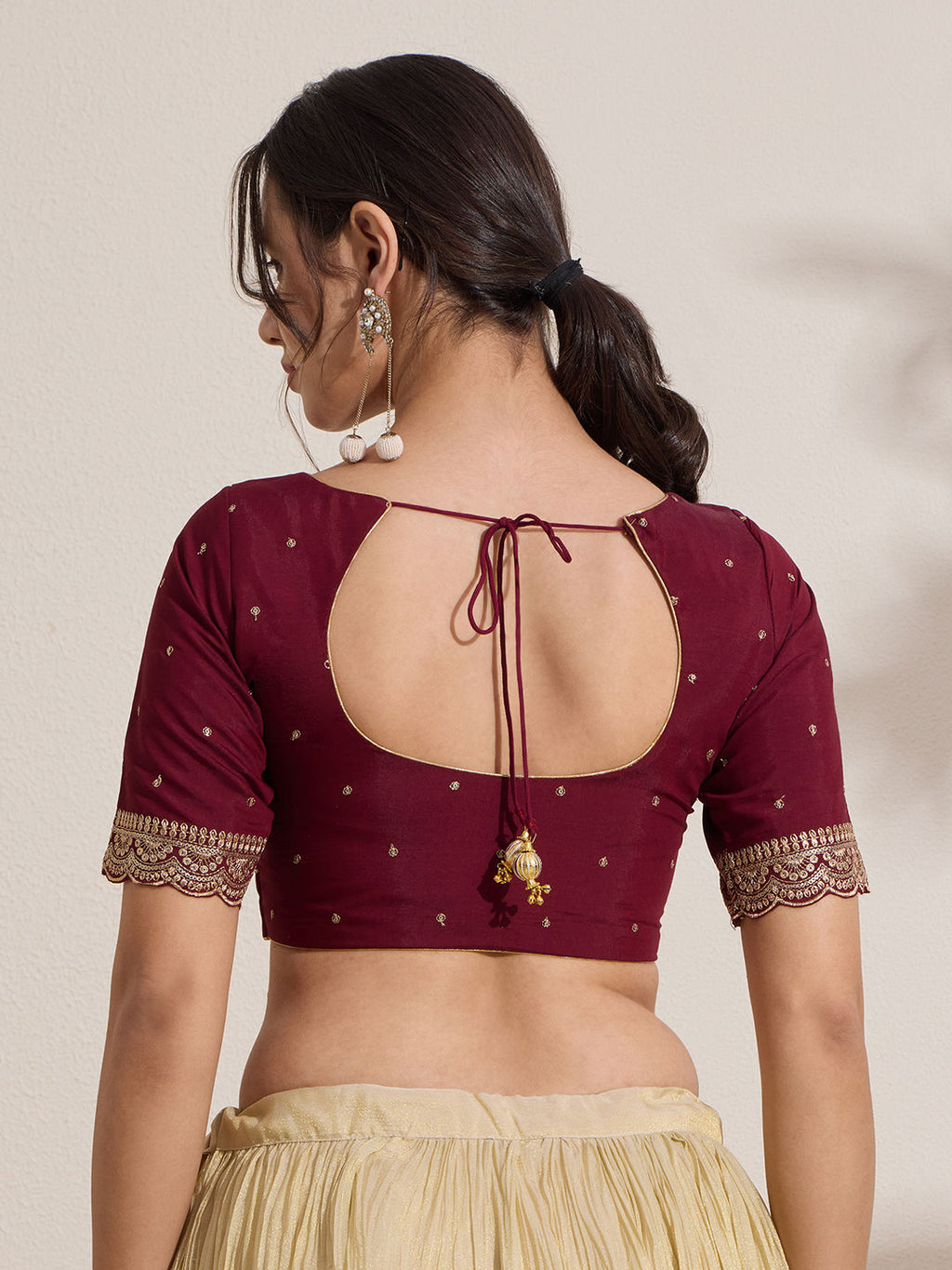 The Blouse Originals Maroon Butti Silk Sweetheart Neck Padded Readymade Saree Blouse