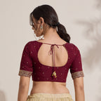 The Blouse Originals Maroon Butti Silk Sweetheart Neck Padded Readymade Saree Blouse