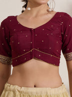 The Blouse Originals Maroon Butti Silk Sweetheart Neck Padded Readymade Saree Blouse