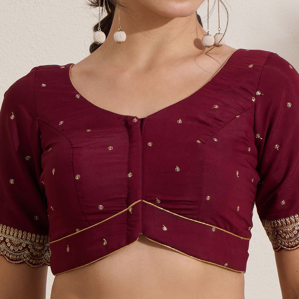 The Blouse Originals Maroon Butti Silk Sweetheart Neck Padded Readymade Saree Blouse