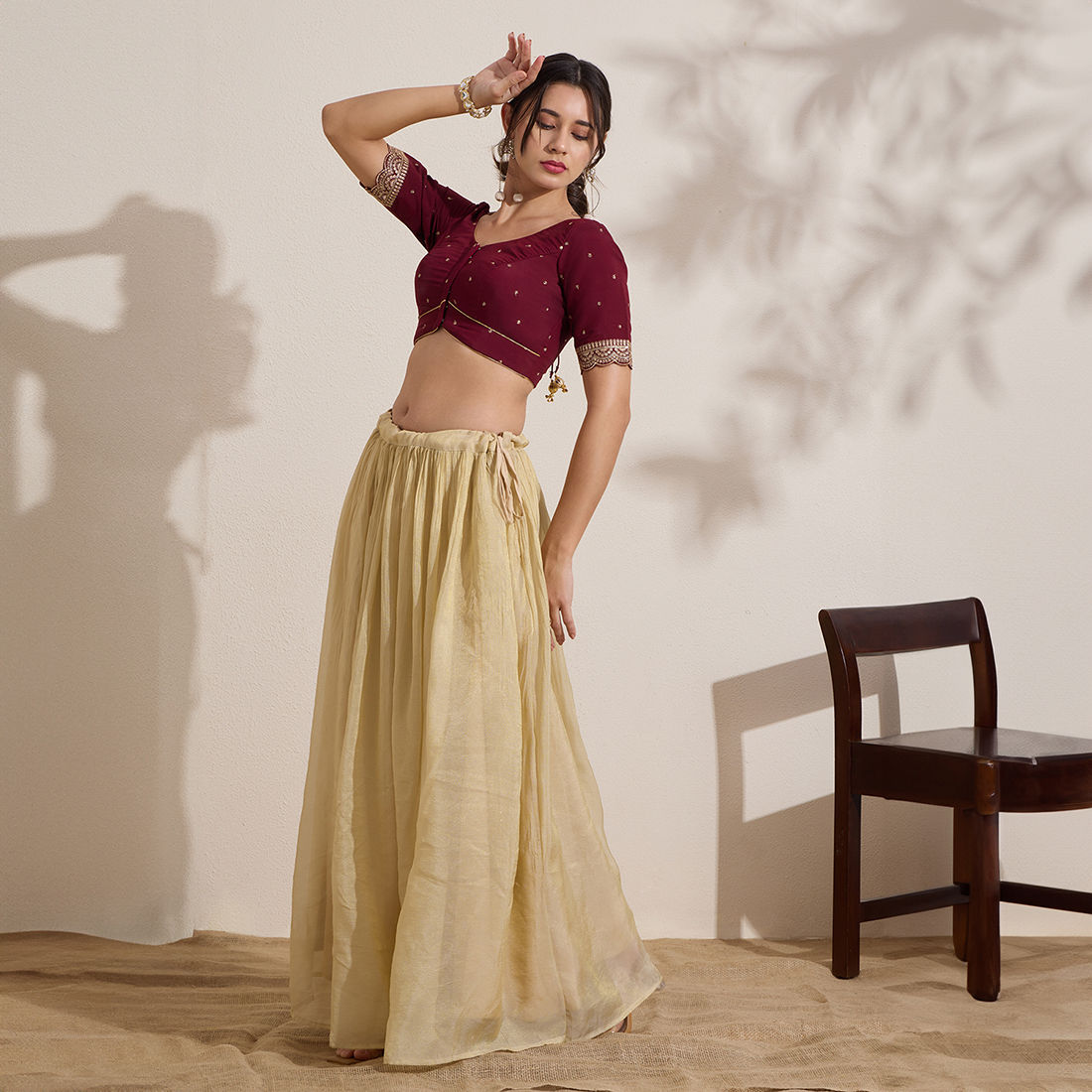 The Blouse Originals Maroon Butti Silk Sweetheart Neck Padded Readymade Saree Blouse