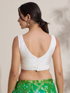 The Blouse Originals White Silk Brocade V-Neck Readymade Saree Blouse