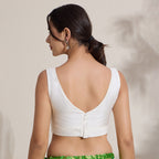 The Blouse Originals White Silk Brocade V-Neck Readymade Saree Blouse