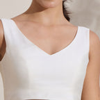 The Blouse Originals White Silk Brocade V-Neck Readymade Saree Blouse
