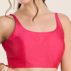The Blouse Originals Pink Silk Round Neck Solid Padded Sleeveless Readymade Saree Blouse
