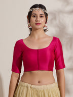 The Blouse Originals Stretchable Pink Silk Round Neck Flexi Fit Padded Readymade Saree Blouse