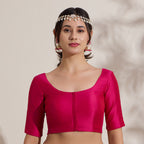 The Blouse Originals Stretchable Pink Silk Round Neck Flexi Fit Padded Readymade Saree Blouse