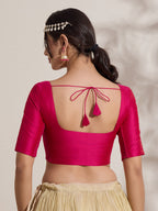 The Blouse Originals Stretchable Pink Silk Round Neck Flexi Fit Padded Readymade Saree Blouse